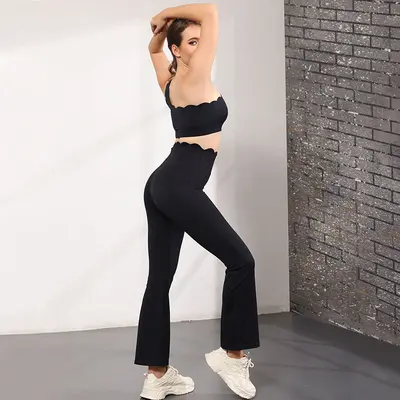 High-Waist Lace Yoga Leggings and Sports Bra Set, OK80