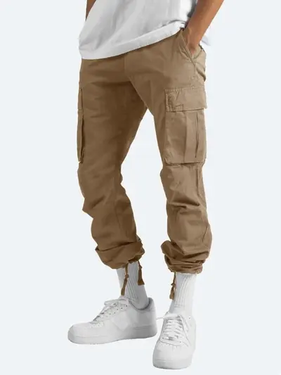 Men's Cargo Pants, Multi-Pocket, Drawstring Waist, Casual Trousers - 8