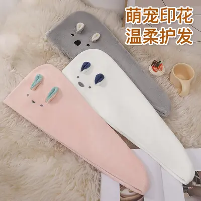 Japanische und koreanische Cartoon-Kaninchen-Ohren Haartrocknung Klemme verdickte dreieckige Handtuch-Duschhaube Korallensamt Absorptionstuch für trockenes Haar grenzüberschreitender Handel