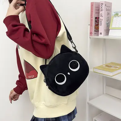 Cartoon cat small bag for women, new autumn and winter popular plush toy bag, Japanese cute crossbody plush bag
