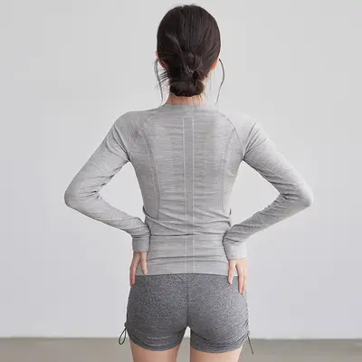 纯色新款瑜伽健身训练服圆领高弹普拉提骑行跑步瑜伽服女t恤批发