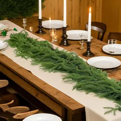 Künstlicher Rattan-Weihnachtskranz grün aus PVC 2,7 m - 4