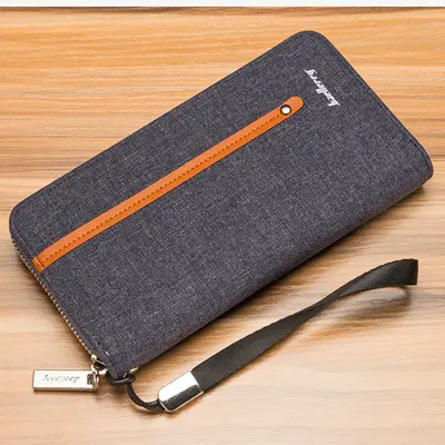 Men's Long Canvas Zip Wallet with Multi-Card Slots and Large Capacity - 3