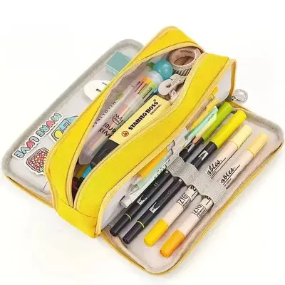 Large-Capacity Oxford Cloth Pencil Case, Double Zip, Korean Style - 13