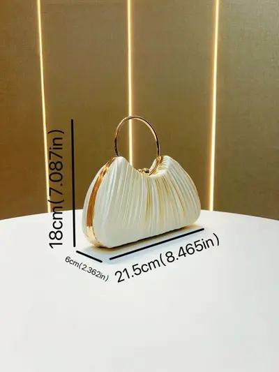 Women's Pleated Evening Bag, Ring Handle Party Clutch - 6
