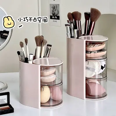 Powder puff desktop storage box rotating lid dustproof - 2