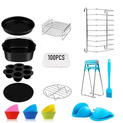 Air Fryer Accessory Set with Rectangular Grill Pan and Double Pot - 4