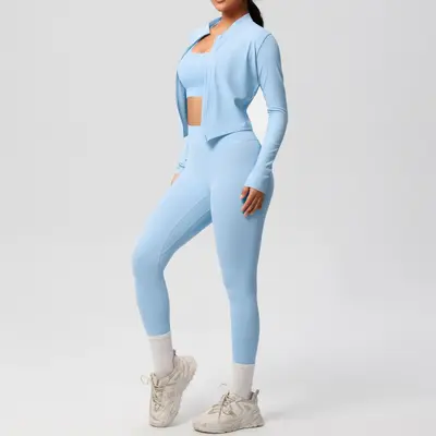 Women's 3-Piece Yoga Sportswear Set, Skin-Friendly Double-Sided Brushed Fabric - 3