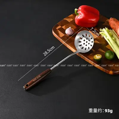 Ahşap saplı 304 paslanmaz çelik spatula, yüksek sıcaklığa dayanıklı süzgeç, spatula, mutfak gereç seti, çorba kaşığı, mutfak eşyaları - 12