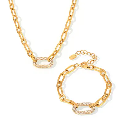 Sugar Cube INS Titanium Steel Jewelry Stainless Steel Micro-Plated Zircon Collarbone Necklace Bracelet Women European and American Simple and Elegant Set