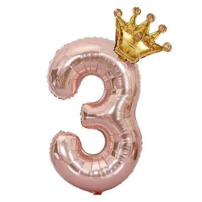 Doğum Günü Gül Altın 32 İnç Taç Rakam Folyo Balon