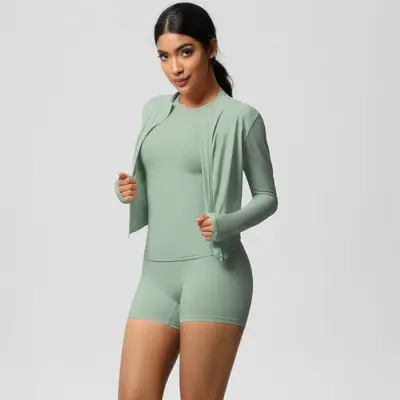 Yoga Three-Piece Set, Nude-Feel Brushed Fabric, Solid Color