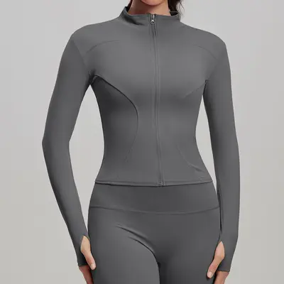 Yoga jacket, slim fit, stand collar, sports training - 9