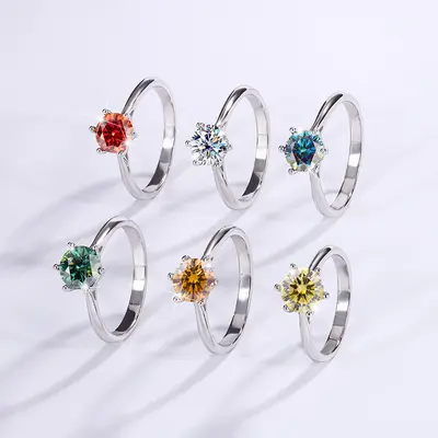 D Color Genuine Moissanite Ring 1 Carat Sterling Silver Couple Six-Prong Wedding Proposal Ring Birthday Gift for Girlfriend