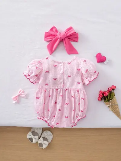 Kız bebek yaz tulumu seti, bandana ile birlikte