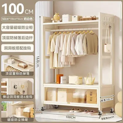 Freestanding Coat Rack with Wheels, Movable Bedroom Clothes Rack - 9