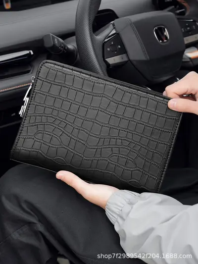 Crocodile Pattern Men's Long Wallet, Zipper, Combination Lock, Multi-Card Slots