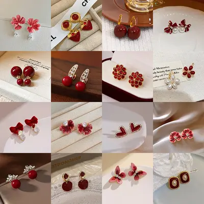 Vintage-Ohrringe in Rot mit Glasur-Tropfen