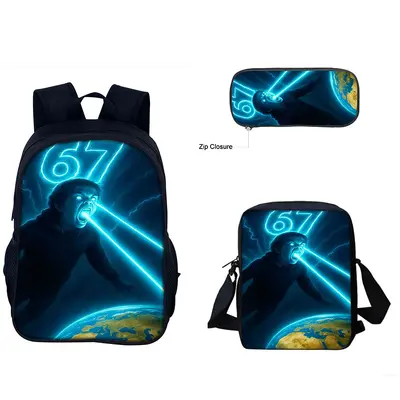 67 Meme Print Backpack Set for Primary and Middle School, Three-Piece - 9