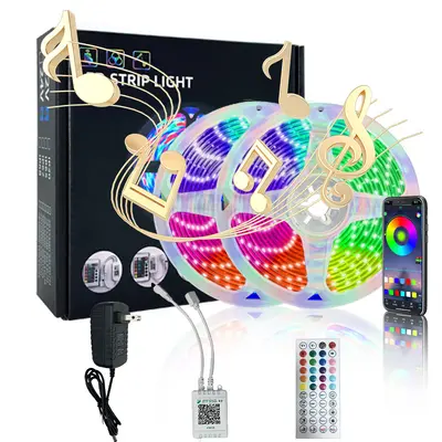 5050 RGB LED Strip Light Set, Bluetooth Music Control, Waterproof