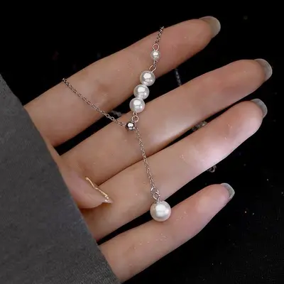 Titanium stainless steel pearl necklace, lightweight, luxury