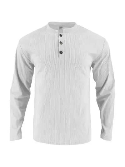 Men's plus size solid color button corduroy long sleeve T-shirt - 7