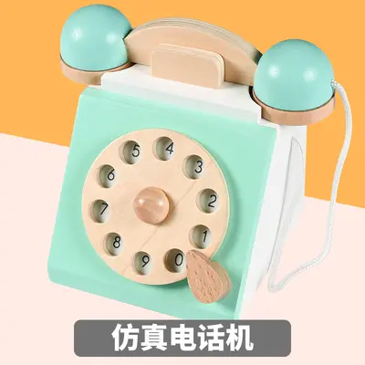 Children's Wooden Play House Realistic Toy Telephone Educational Toy Set for Girls Interactive Birthday Gift Number Recognition