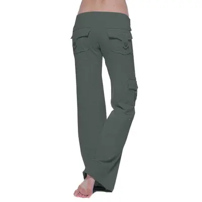 Damen-Yogahose mit elastischem Bund und Knopftaschen, bequemer Schnitt - 12