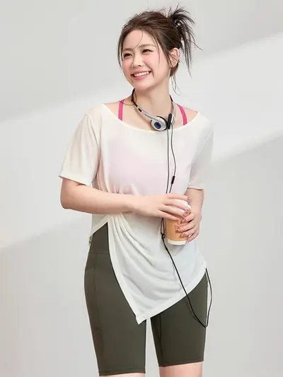 Women's Plus Size Short Sleeve Sports Top, Loose, Breathable - 4