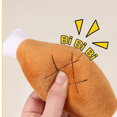 Peluşlu Çift Kemik Tavuk Budu Köpek Oyuncağı, Sesli, Dayanıklı - 5