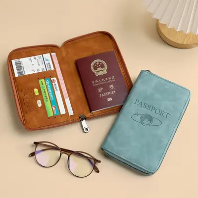 RFID passport holder with zipper for travel