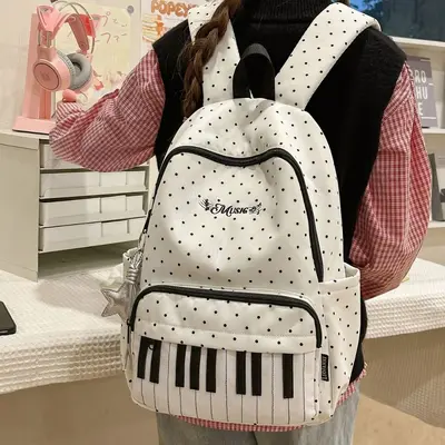 Japanese Style Piano Pattern Women's Backpack for High School and College