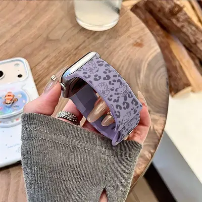 Leopard Print Cartoon Silicone Apple Watch Band, Compatible with Series 7/8/9/10/11 and SE