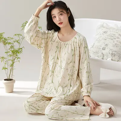 Women's Long Sleeve Two-Piece Pajama Set, Round Neck, Loose Fit - 11