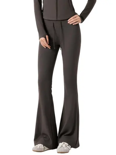 Women's Fleece-Lined Yoga Flare Pants, Thick, Drawstring Waist, Slimming