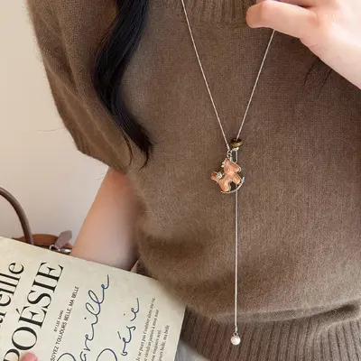 Zirkonia-Schneeflocken-Halskette ausziehbar, lange Pullover-Kette