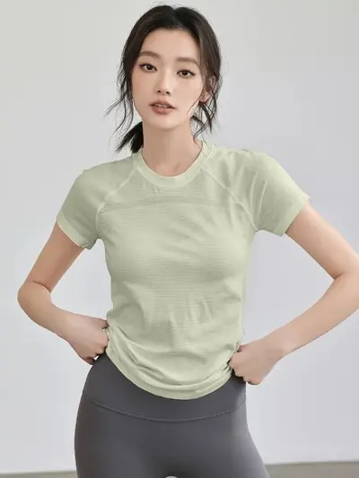 Kısa Kollu Hızlı Kuruyan Spor Fitness ve Yoga T-Shirt, Vücut Hatlı