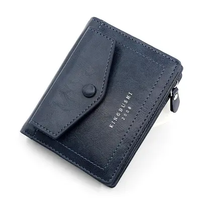 Korean-Style Men's Vertical Short Wallet with Zipper Key Holder and Coin Pocket - 9