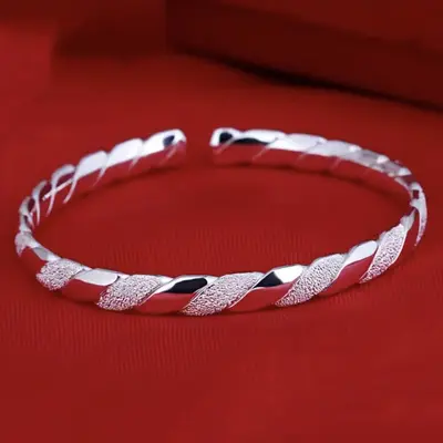 Möbius halka bilezik, gümüş kaplama, dokulu tasarım, kadın - 6