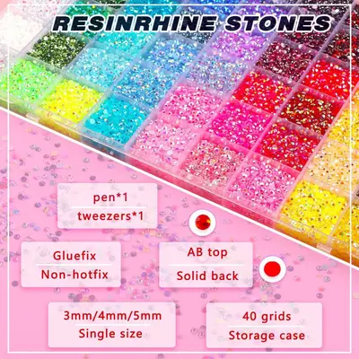 Nail Rhinestone Set 24-60 Colors, Large Capacity Resin AB Rhinestones
