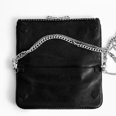 Black PU Vintage Rivet Chain Crossbody Bag - 4