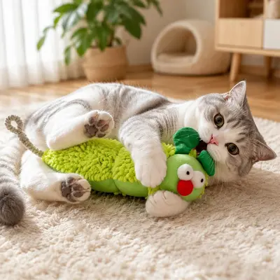 Catnip-Filled Caterpillar Cat Toy with Plush Body and Self-Play Design