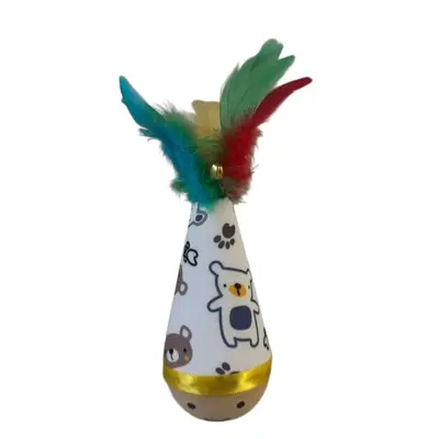 Stehaufmännchen-Katzenspielzeug mit Federn, Doppeldesign - 6