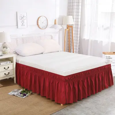 Solid Color Elastic Bed Skirt with Built-in Ruffle Design