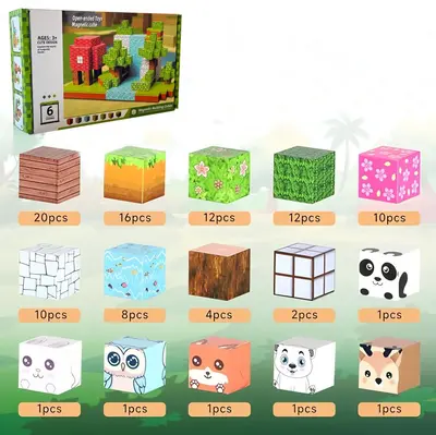 Magnetic building blocks animal home, four-piece wooden toy - 9
