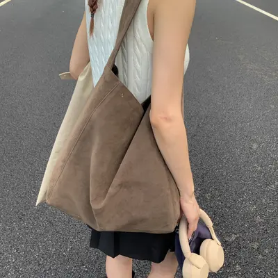 Women's Autumn Woollen Fabric Tote Bag with Single Shoulder Strap - 8