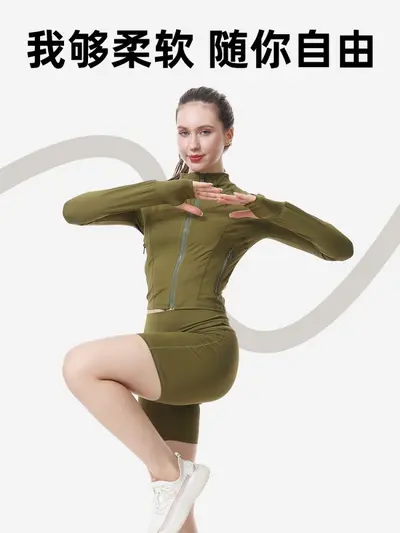 Yoga kıyafet takımı kadın elastik üst fermuar uzun kollu