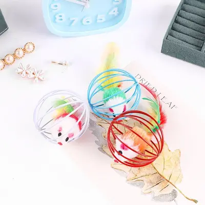 Simulated Mouse Cat Toy with Colorful Tail, Cage Mouse Ball - 3