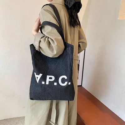 Large Capacity Canvas Tote Bag, Letter Print, Shoulder Bag - 2