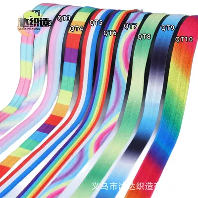 Elastisches Regenbogen-Batikband mit Druck - 6